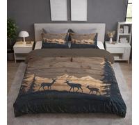 Générique Sets de Housses de couettes, Imprimée Parure de lit - Lavable en Machine Facile à Repasser - Moderne Grain De Bois Cerf Ombre - Kaki - Set de Housse de Couette(240 x 260)