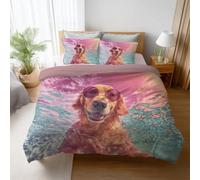 Générique Sets de Housses de couettes, Imprimée Parure de lit - Lavable en Machine Facile à Repasser - Moderne Golden Retriever Été Piscine - Multicolore - Set de Housse de Couette(220 x 240)