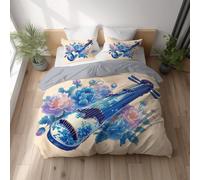 Générique Sets de Housses de couettes, Imprimée Parure de lit - Lavable en Machine Facile à Repasser - Rétro Floral Oriental Harpe - Beige Bleu Clair - Set de Housse de Couette(200 x 200)