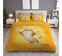 Générique Sets de Housses de couettes, Imprimée Parure de lit - Lavable Machine Facile à Repasser - Abstrait Chat À Poils Longs Duvelu Lumineux - Or - Set de Housse de Couette(200 x 200 + 65 x 65)