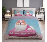 Générique Sets de Housses de couettes, Imprimée Parure de lit - Lavable Machine Facile à Repasser - Dessin Animé Nid Chiot Glace - Bleu - Set de Housse de Couette(140 x 190 + 65 x 65)