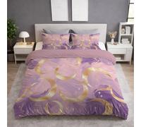 Générique Sets de Housses de couettes, Imprimée Parure de lit - Lavable Machine Facile à Repasser - Fantastique Plumes Lune Étoiles - Violet Doré - Set de Housse de Couette(135 x 200 + 65 x 65)