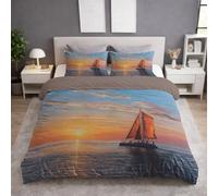 Générique Sets de Housses de couettes, Imprimée Parure de lit - Lavable Machine Facile à Repasser - Fantastique Bateau Drapeau Soleil - Orange - Set de Housse de Couette(220 x 240 + 65 x 65)