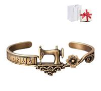 Générique Sewing Machine Bracelet & Ring Set, Vintage Jewelry with Measuring Tape Detail, Creative Artisan Gift for Crafters,Sewers & Costume Designers (Bracelet)