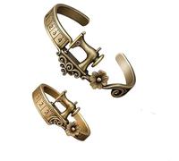 Générique Sewing Machine Bracelet & Ring Set,Vintage Sewing Charms Machine Jewelry,Quilters Themed Metal Alloy Adjustable Bracele,Antique Bronze Alloy Bracelets & Rings (7, 6.5, Centimètres)