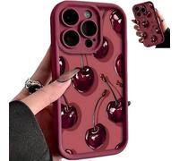 Générique Sexy Wine Cherry Graffiti Phone Case, Sultry Red Cherry Print Case, Full Shockproof Protective Creative Fresh Stylish Fruit Design Phone Cases for iPhone 13/14/15/16/17 Pro Max