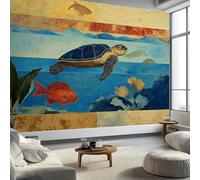 Générique Shabby Chic Papier Peint Océan Tortues Tapisserie Photo Peinture Murale, 350 x 256 cm Papier Peint Intissé Fresque pour Salon Chambre Toile Fond TV