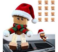 Générique Shaking Wooden Man Figurine - Posable Doll with Santa Hat, Set of 12 Magnetic Expressions Faces, Fun Wooden People Figures for Family Dashboard Car and Christmas Houses, 3.15x1.58 inches