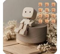 Générique Shaking Wooden Man Figurine, with 12PCS Magnetic Expressions Charming Little Wooden Figure That Sways, Shake Your Feet Happily Wood Toy, Reative Car Dashboard Decorations (Round)