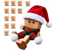 Générique Shaking Wooden Man Figurine, Wooden Posable Figure for Christmas Décor and Play, Festive Santa Hat Doll with 12 Magnetic Expressions, Interactive Holiday Ornament, Charming Character