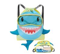 Générique Shark Drawstring Swim Bag - Waterproof Twill PU PVC Backpack 40x16x38cm Single Piece With Shoe Compartment - Sports Gym Storage Sack - Swimming Camping Dance Shopping Kids