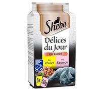 générique Sheba - Pâtée Gourmande en Sauce Poulet & Saumon, Saveur Délicatesse pour Chat Adulte (6x50g) - Le Lot De 4