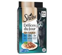 générique Sheba - Pâtée Gourmet en Sauce au Thon et Cabillaud, Saveurs Raffinées pour Chats Adultes (6 Sachets) - Le Lot De 4