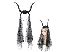 Générique Sheep Horn Headband, Halloween Veil Hairpiece, 77x33cm/30.31x12.99 inches Cosplay Costume Accessory, Vintage Gothic Style, Adjustable Fit for Masquerade, Party, Carnival, Holiday