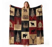 Générique Sherpa Couverture 130x150 cm Pins Cerfs Imprimé, Moderne Luxe Rétro Enfants Couverture décorative couvertures Polyvalente Confortable Douce Chaude légère pour canapé-lit
