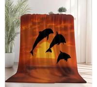 Générique Sherpa Couverture 70x100 cm Rêve Coucher De Soleil Dauphin, Moderne Luxe Couleur Orange Enfants Couverture décorative couvertures Polyvalente Confortable Douce Chaude légère pour canapé-lit