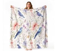 Générique Sherpa Couverture 80x150 cm Oiseau Fleur Feuilles Imprimé, Moderne Luxe Gris Perle Enfants Couverture décorative couvertures Polyvalente Confortable Douce Chaude légère pour canapé-lit