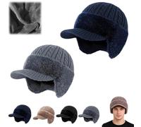 Générique Shield Trapper Blocking Knitted Hats, Men Faux Fur-Lined Warm Baseball Beanie, Soft Breathable Hats with Brim Ear Flaps