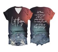 Générique -Shirt Manches Courtes col en V pour Femmes, décontracté, imprimé Double dégradé, Laissez-Les Mal Vous Comprendre (Black, M)