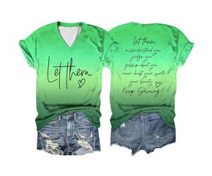 Générique -Shirt Manches Courtes col en V pour Femmes, décontracté, imprimé Double dégradé, Laissez-Les Mal Vous Comprendre (Green, S)