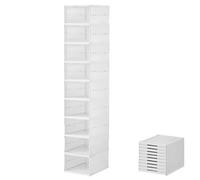 Générique Shoe Rack Organizer, Stackable Sneaker Cabinet, Foldable Clear Storage Bin with Space-Saving Design for Bedroom, Hallway, Home, Dormitory, Boot Room, Gray and White