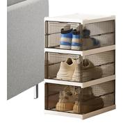 Générique Shoe Rack Organizer, Stackable Sneaker Cabinet, Foldable Clear Storage Bin with Space-Saving Design for Bedroom, Hallway, Home, Dormitory, Boot Room, Gray and White