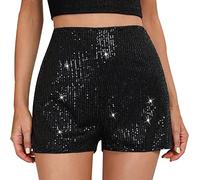 Générique Short à Paillettes Femme Shorts Scintillant Nuit Shorts Brillant de Danse Sequin Pantalon d'été Brillant de Danse Imprimé Hot Pants Short Danse Disco Jazz Fête Club (Black-1, S)