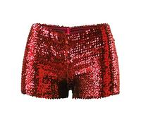 Générique Short à Paillettes Femme Shorts Scintillant Nuit Shorts Brillant de Danse Sequin Pantalon d'été Brillant de Danse Imprimé Hot Pants Short Danse Disco Jazz Fête Club (Red-2, L)