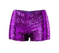 Générique Short à Paillettes Femme Shorts Scintillant Nuit Shorts Brillant de Danse Sequin Pantalon d'été Brillant de Danse Imprimé Hot Pants Short Danse Disco Jazz Fête Club (Purple-2, L)