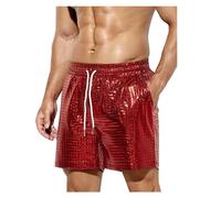 Générique Short À Paillettes Style Disco Homme Coupe Ajustée,Shorts Homme Cordon De Serrage Brillant Paillettes des Années 70,Shorts Homme Couleur Unie Hippy Fête Brillante Clubwear pour Carnaval