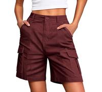 Générique Short Cargo Femme Taille Haute uni Bouton Fermeture éclair Ample décontracté Multi Poches Shorts Bermuda été Streetwear Quotidien Trajet