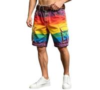Générique Short Cargo Homme Grande Taille Imprimé Arc-en-Ciel Pride Month Style Décontracté Coupe Ample Pantalon Été Confortable Short de Travail Mode pour Fête Plage Vacances Loisirs Célébration