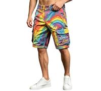 Générique Short Cargo Homme Grande Taille Imprimé Arc-en-Ciel Pride Month Style Décontracté Coupe Ample Pantalon Été Confortable Short de Travail Mode pour Fête Plage Vacances Loisirs Célébration