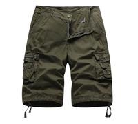 Générique Short Cargo Homme Multi Poches Lâche Extérieur Uni Décontracté Sept Pantalon Printemps Coton pour Hommes(Green, 32)