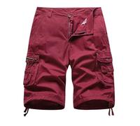 Générique Short Cargo Homme Multi Poches Lâche Extérieur Uni Décontracté Sept Pantalon Printemps Coton pour Hommes(Red, 36)