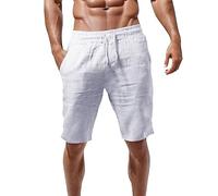 Générique Short Coton Lin Homme D'été Ample Bermuda Shorts Léger Taille Elastique Pants Court Short de Plage Décontracté Shorts Confortable Respirant avec Poches Cordon 2024