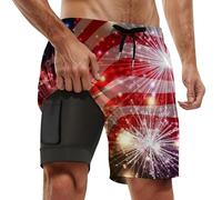 Générique Short De Bain Homme SéChage Rapide，Maillot de Bain Double Couche pour Homme, Motif Independence Day, pour l'été et Short de Bain Confortable