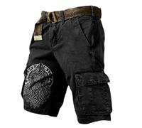 Générique Short de Bain Homme Style Wikinger Croix Short de Plage Décontracté Imprimé 3D Squelette Vêtement D'Été Streetwear Gothique Shorts Cargo Léger Multi-Poches Séchage Rapide