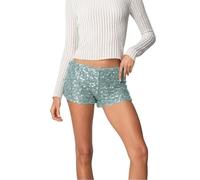 Générique Short de Festival à Paillettes pour Femme - Taille Haute - Bande élastique - Jambe Droite Scintillante - Short Y2K - Pantalon de fête à Paillettes