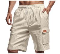 Générique Short de Plage décontracté pour Homme, en Lin Respirant, Coupe Ample, idéal pour Le Travail ou Le Jogging, avec Poches. Portefeuille Serveur Billets (Beige, XL)
