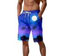 Générique Short De Plage Homme Impression 3D Coco Arbre Soleil Couché Mer Décontracté Pantalon Courte Homme(Blue, M)
