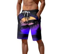 Générique Short De Plage Homme Impression 3D Coco Arbre Soleil Couché Mer Décontracté Pantalon Courte Homme(Black, L)