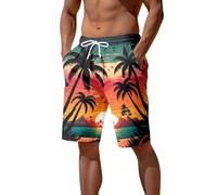 Générique Short De Plage Homme Impression 3D Coco Arbre Soleil Couché Mer Décontracté Pantalon Courte Homme(Orange, XL)