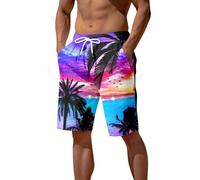 Générique Short De Plage Homme Impression 3D Coco Arbre Soleil Couché Mer Décontracté Pantalon Courte Homme(Purple, XL)