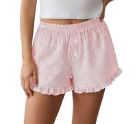 Générique Short de Pyjama Féminin à Volants Rayé Décontracté avec Poches pour l'Été et la Plage (M)