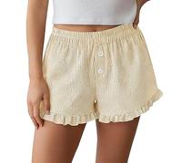 Générique Short de Pyjama Féminin à Volants Rayé Décontracté avec Poches pour l'Été et la Plage (Yellow-A, S)