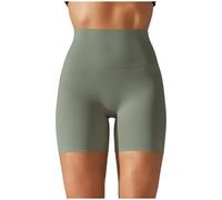 Générique Short de Yoga de Couleur Unie pour Femmes, Double brossé, Taille Haute, Compression élastique, Longueur Trois Quarts (Light Green, L)