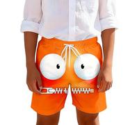 Générique Short décontracté pour garçon avec imprimé de Visages de Dessins animés Amusants, Taille élastique Confortable, vêtement de Jeu pour Enfants et Tout-Petits (Orange, 7-8 Years)