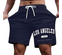 Générique Short décontracté pour Homme à Porter au Quotidien avec imprimé Lettre, Confortable et élégant, idéal pour l'été, pour Faire du Shopping et se détendre (Navy, XL)