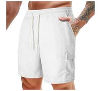 Générique Short décontracté pour Homme, Couleur Unie, Taille élastique, Velours côtelé, Multipoches. Portefeuille Jeune Homme (White, XXL)